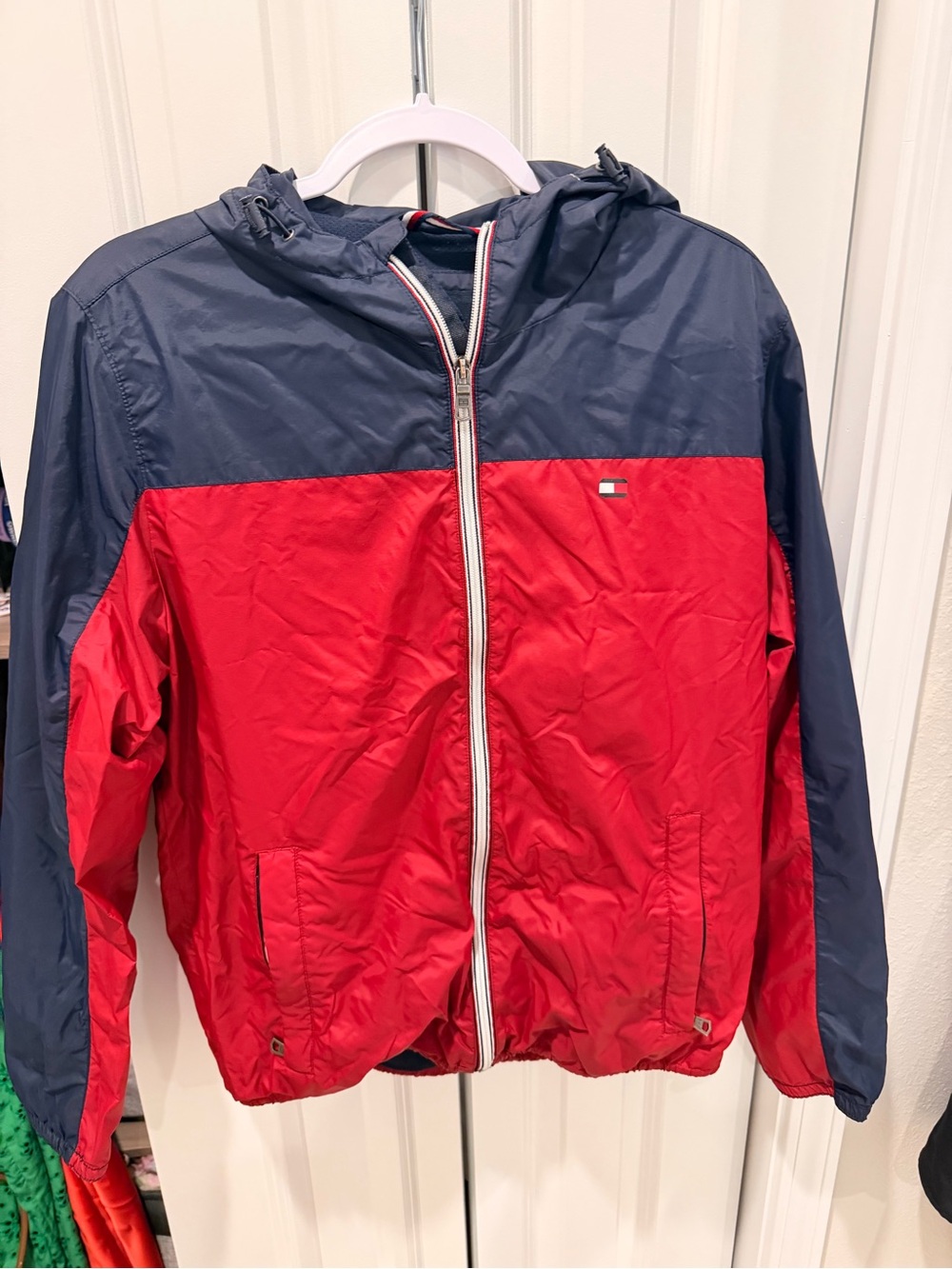 Tommy Hilfiger Red and Navy Colorblock Windbreaker Jacket